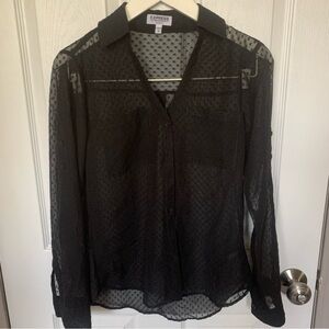 Express Black Portofino Sheer Swiss Dot Blouse